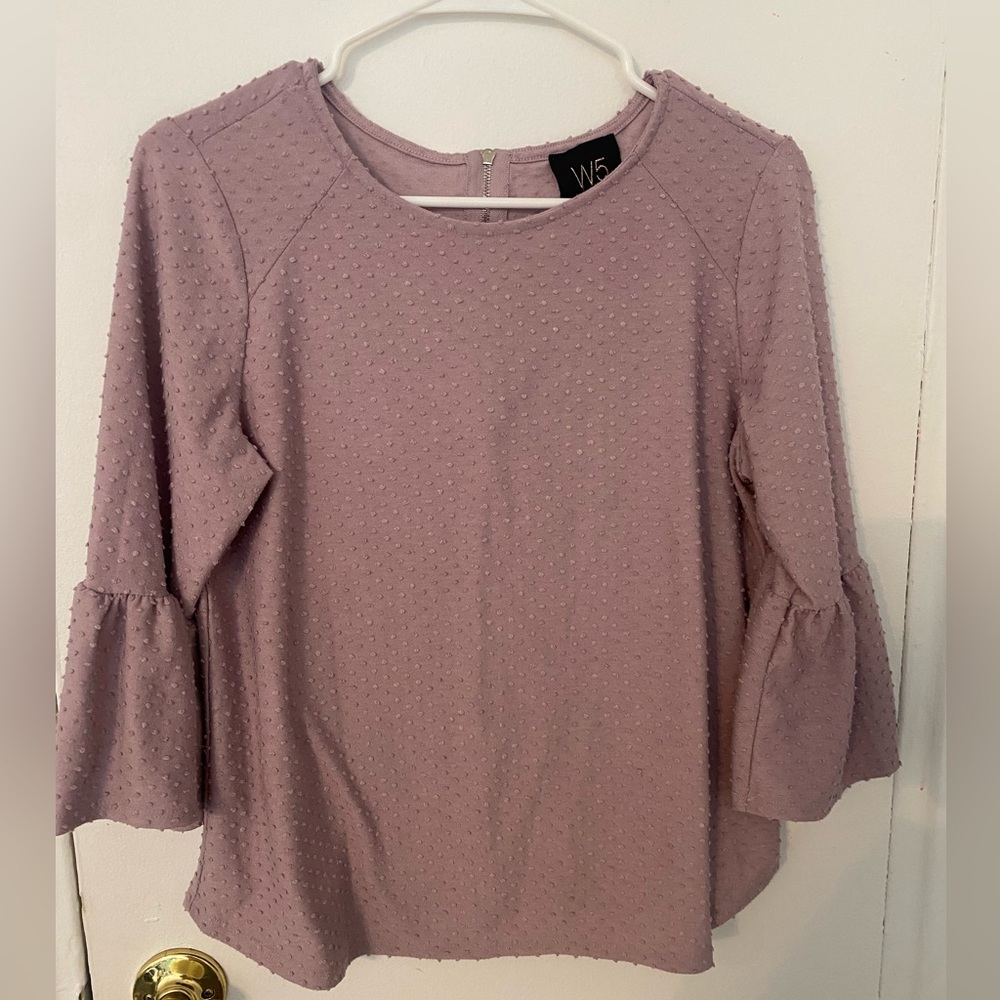 Mauve Dotted Blouse with Flutter Sleeves